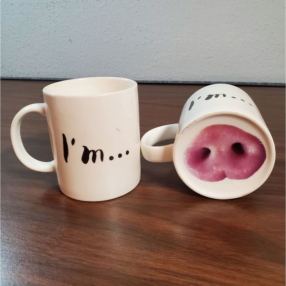 2 Large Coffee Mugs Tea Cups With "I'm" on Side & Pig‎ Nose 🐽 on Bottom Piggy - Picture 1 of 4